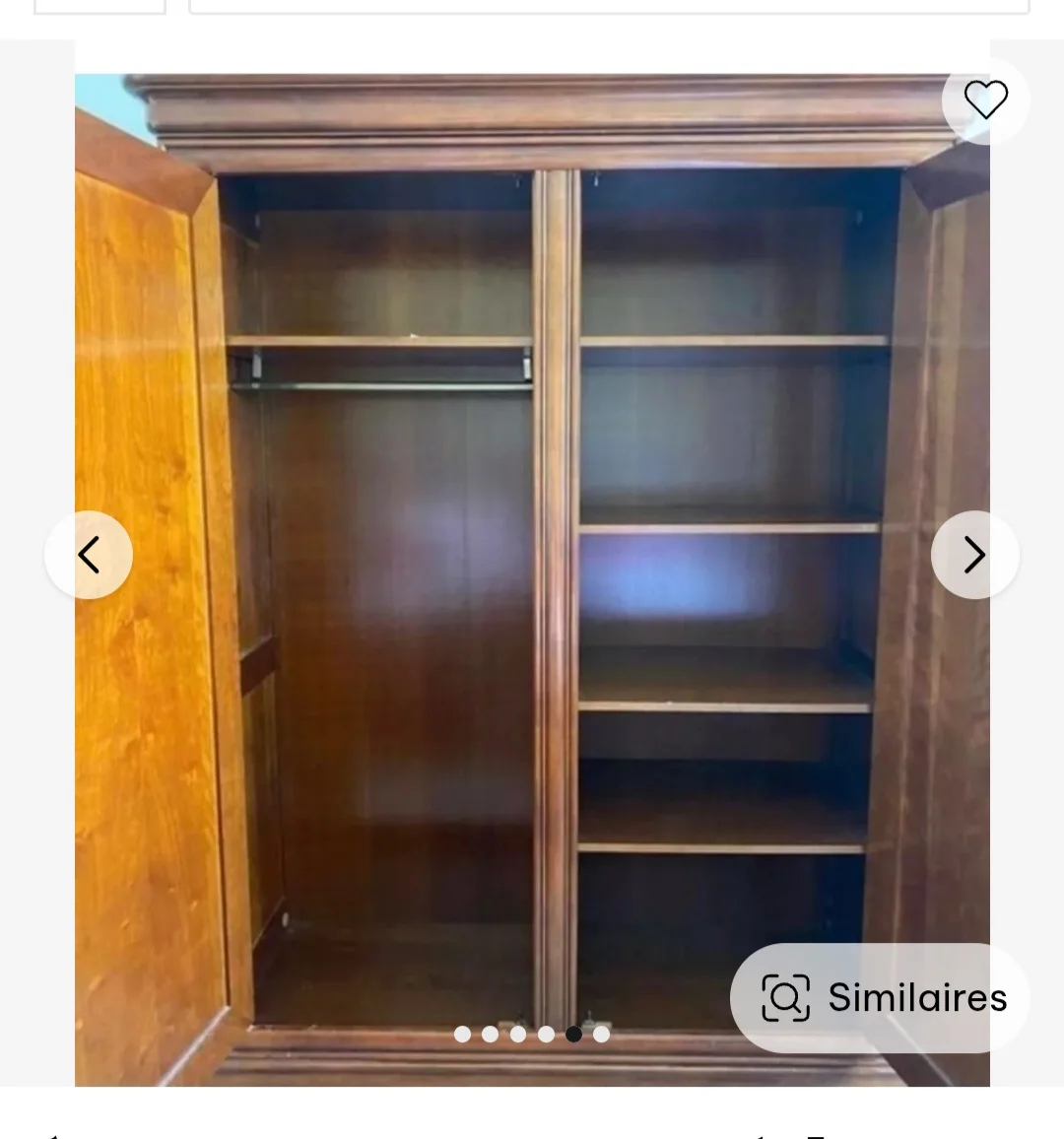 Lit pour literie 140×190  avec l'armoire  en merisier massif Louis Philippe.  - Miniature 2